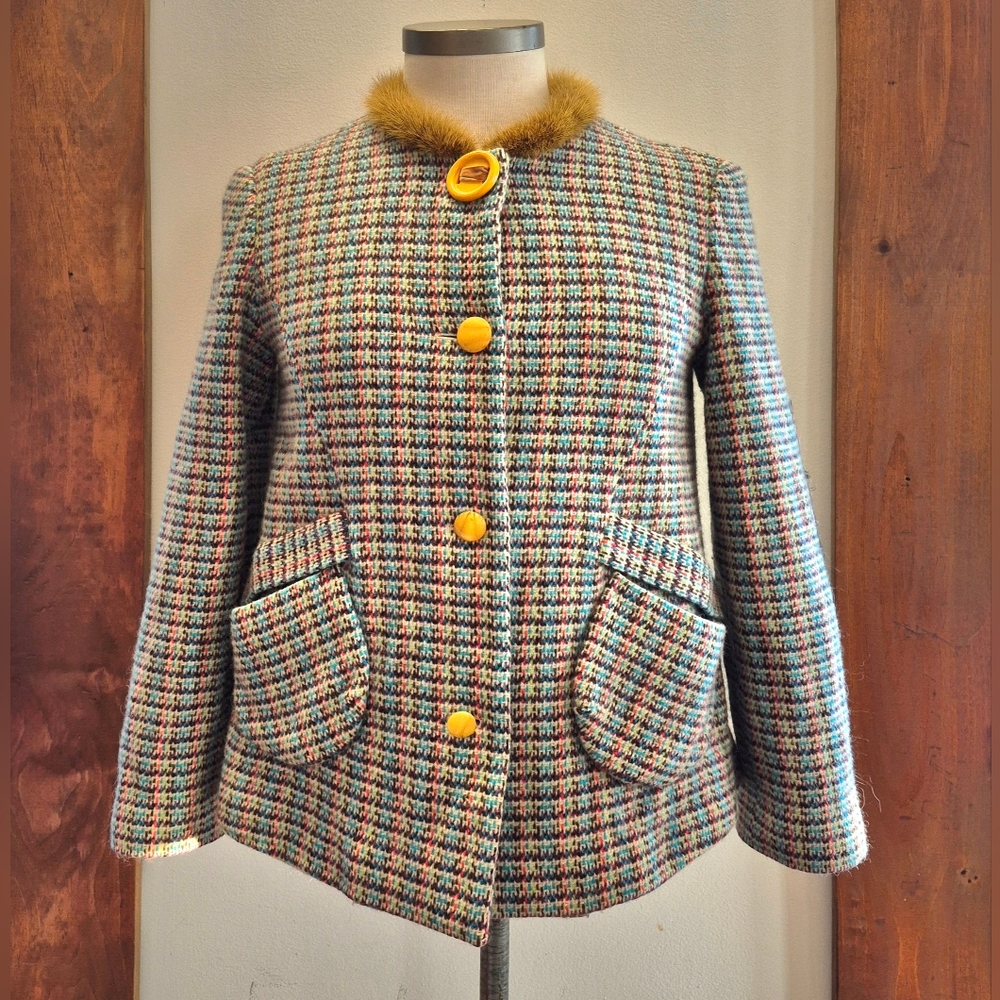 Colourful Wool Blazer With Fur Collar